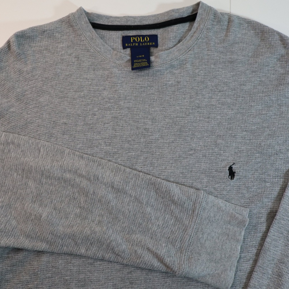 Polo Ralph Lauren Thermal Shirt Mens Large Gray Waffle Knit Long Sleeve Pony